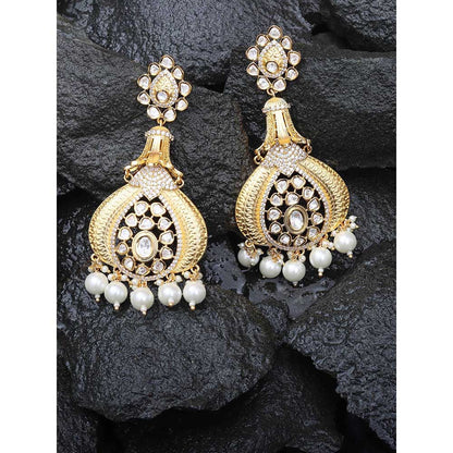 Akulya Jewels Antique Kundan Danglers with Delicate Faux Diamonds and White Beads.