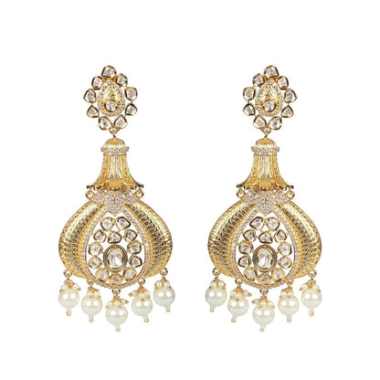 Akulya Jewels Antique Kundan Danglers with Delicate Faux Diamonds and White Beads.