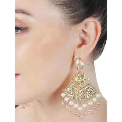 Akulya Jewels Kundan Chandbalis with Blush Pink and White Beads.