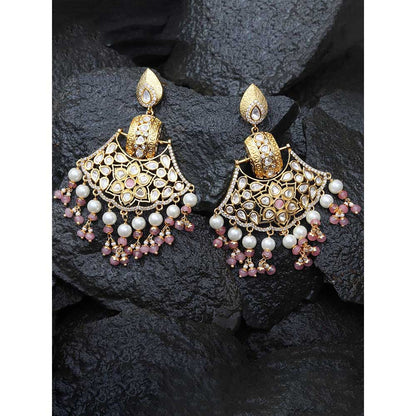 Akulya Jewels Kundan Chandbalis with Blush Pink and White Beads.