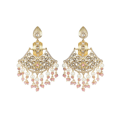 Akulya Jewels Kundan Chandbalis with Blush Pink and White Beads.