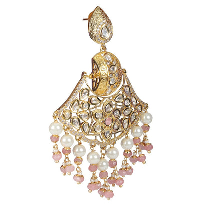 Akulya Jewels Kundan Chandbalis with Blush Pink and White Beads.