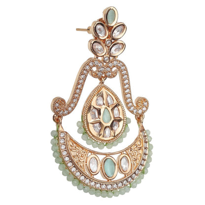 Akulya Jewels Kundan Chandbalis with Delicate Faux Diamonds and Mint Beads.