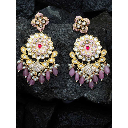 Akulya Jewels Kundan Chandbalis with Faux Diamonds and Pink Beads