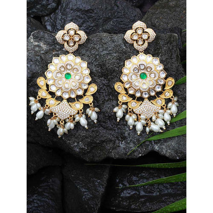 Akulya Jewels Kundan Chandbalis with Faux Diamonds and White Beads