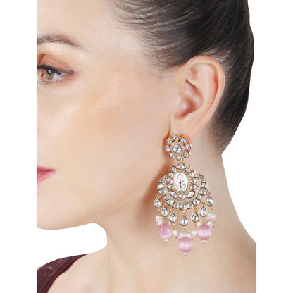 Akulya Jewels Blush Pink Minakari Kundan Chandbalis with Delicate Faux Diamonds and Beads.