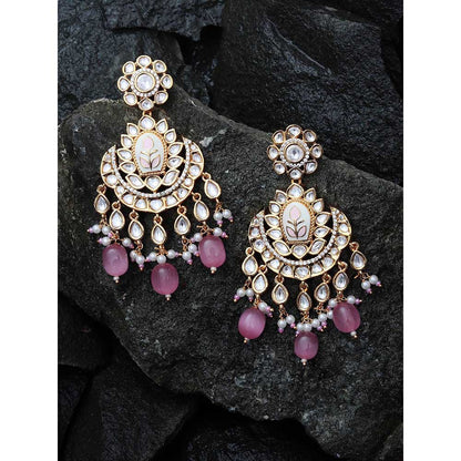 Akulya Jewels Blush Pink Minakari Kundan Chandbalis with Delicate Faux Diamonds and Beads.