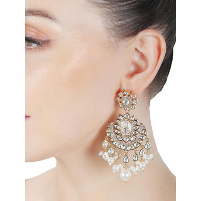 Akulya Jewels Light Grey Minakari Kundan Chandbalis with Delicate Faux Diamonds and Beads.