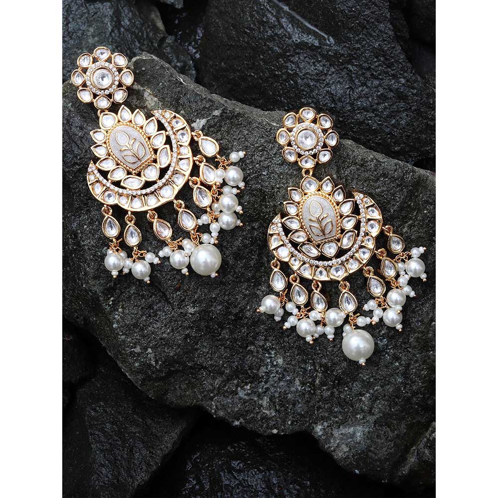 Akulya Jewels Light Grey Minakari Kundan Chandbalis with Delicate Faux Diamonds and Beads.