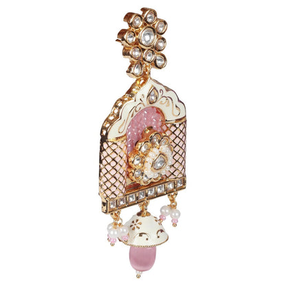 Akulya Jewels Blush Pink Minakari Kundan Jharokha Styled Danglers