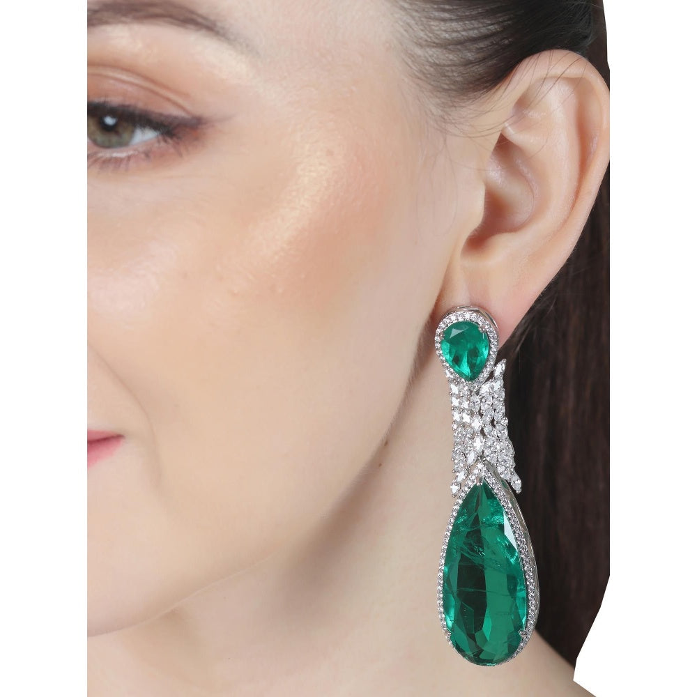 Akulya Jewels Emerald Green Doublet Danglers with Cubic Zirconia.