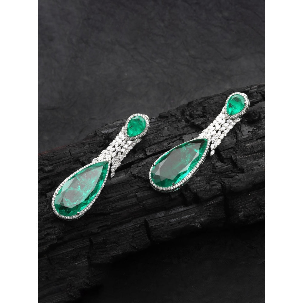 Akulya Jewels Emerald Green Doublet Danglers with Cubic Zirconia.