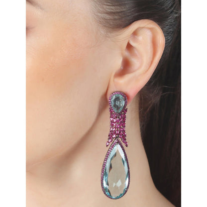 Akulya Jewels Aqua Marine Doublet Danglers with Pink Cubic Zirconia.