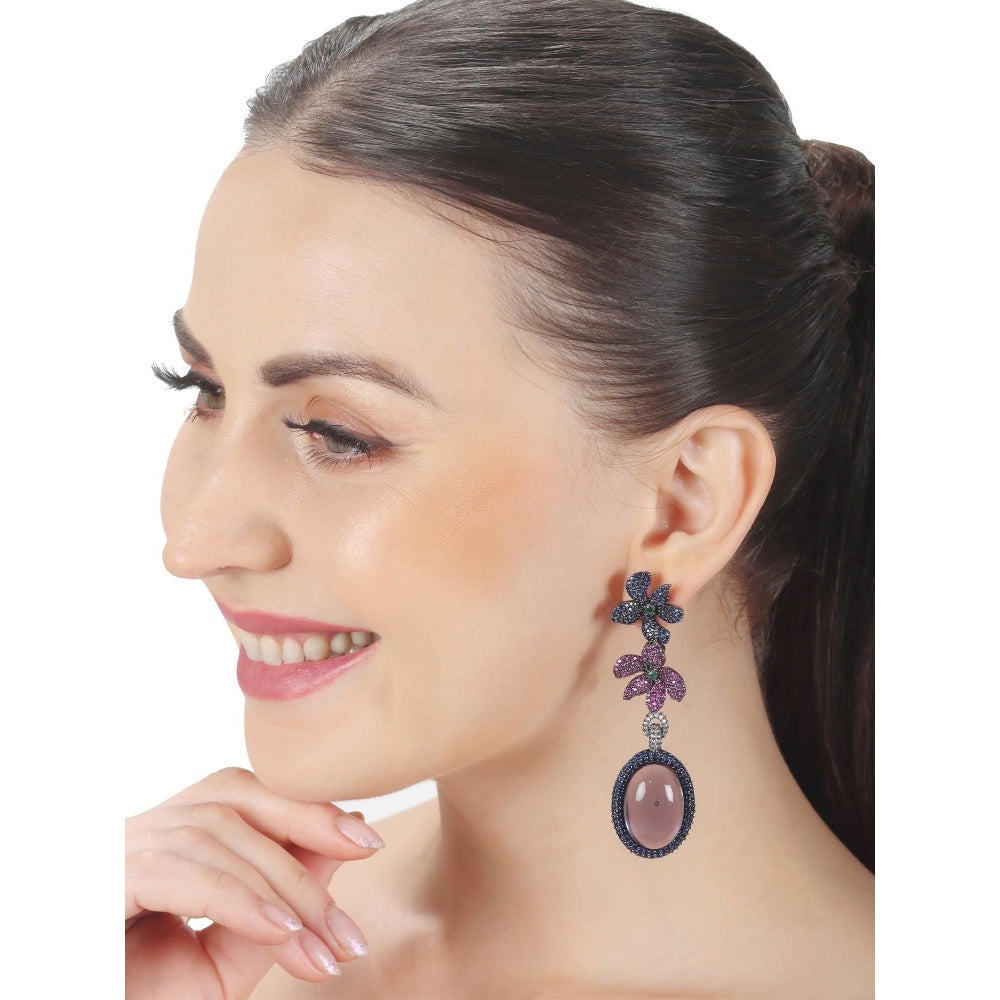 Akulya Jewels Navy Blue Doublet Earrings with A Floral Motif