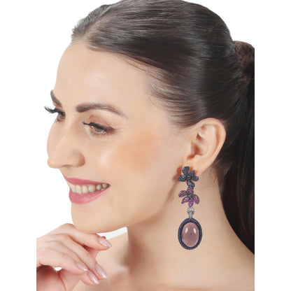 Akulya Jewels Navy Blue Doublet Earrings with A Floral Motif