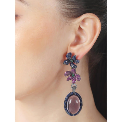 Akulya Jewels Navy Blue Doublet Earrings with A Floral Motif