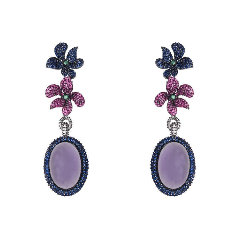 Akulya Jewels Navy Blue Doublet Earrings with A Floral Motif