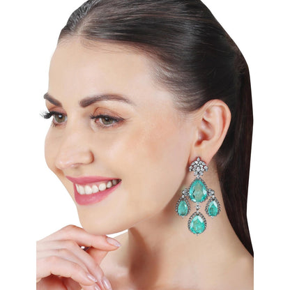 Akulya Jewels Dew Drop Emerald Doublet Danglers with Cubic Zirconia.