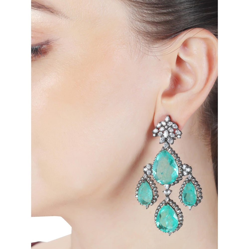 Akulya Jewels Dew Drop Emerald Doublet Danglers with Cubic Zirconia.