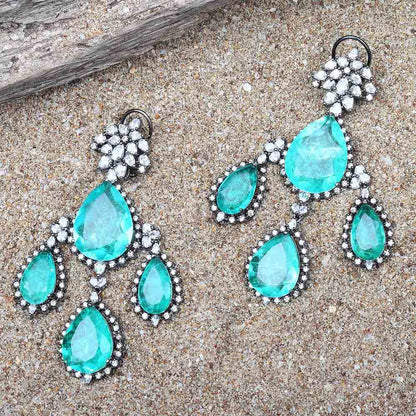 Akulya Jewels Dew Drop Emerald Doublet Danglers with Cubic Zirconia.