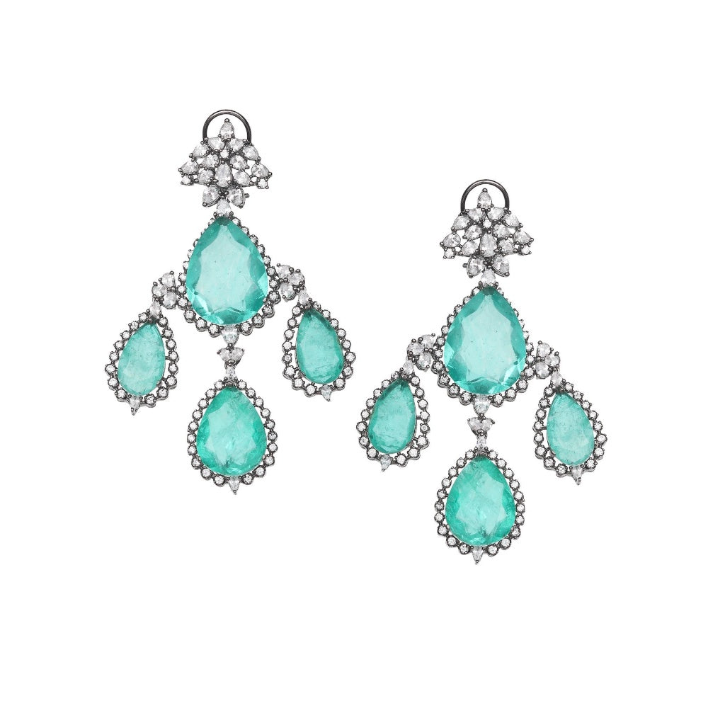 Akulya Jewels Dew Drop Emerald Doublet Danglers with Cubic Zirconia.