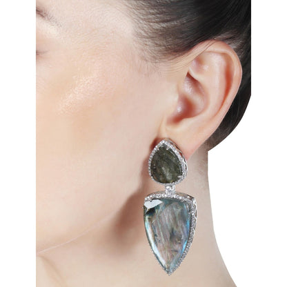 Akulya Jewels Aqua Blue Mother-of-Pearls Doublet Danglers with Cubic Zirconia