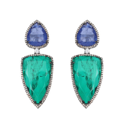 Akulya Jewels Emerald and Amethyst Doublet Danglers Encircled by Delicate Round Cubic Zirconia