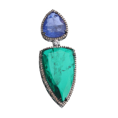 Akulya Jewels Emerald and Amethyst Doublet Danglers Encircled by Delicate Round Cubic Zirconia