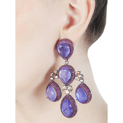 Akulya Jewels Amethyst Purple Doublet Chandelier Danglers with Pink Cubic Zirconia