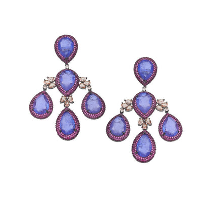 Akulya Jewels Amethyst Purple Doublet Chandelier Danglers with Pink Cubic Zirconia