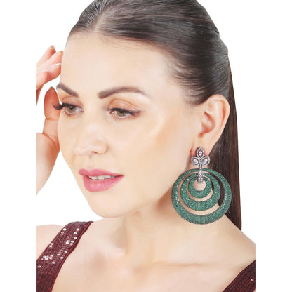 Akulya Jewels Emerald Green Cubic Zirconia Danglers in Concentric Design