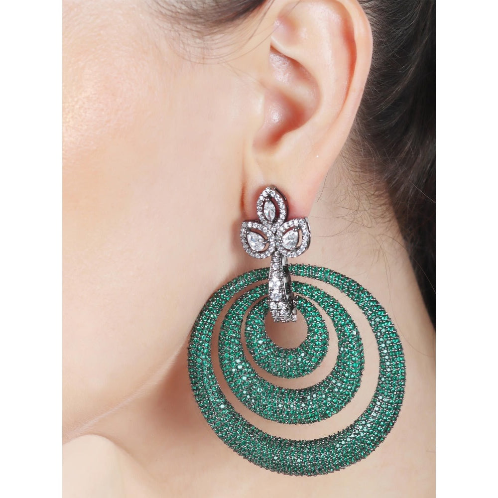 Akulya Jewels Emerald Green Cubic Zirconia Danglers in Concentric Design