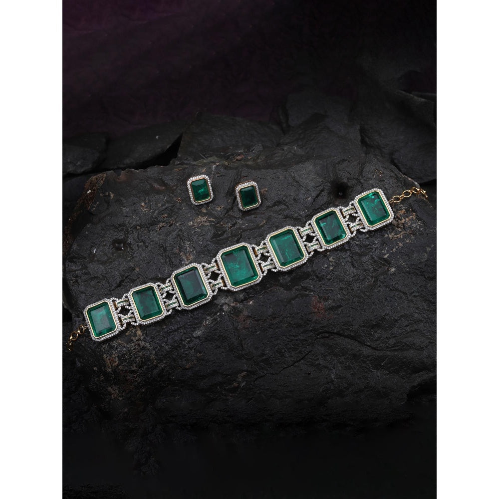 Akulya Jewels Emerald Green Doublet Choker (Set of 2)