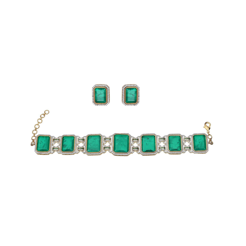 Akulya Jewels Emerald Green Doublet Choker (Set of 2)