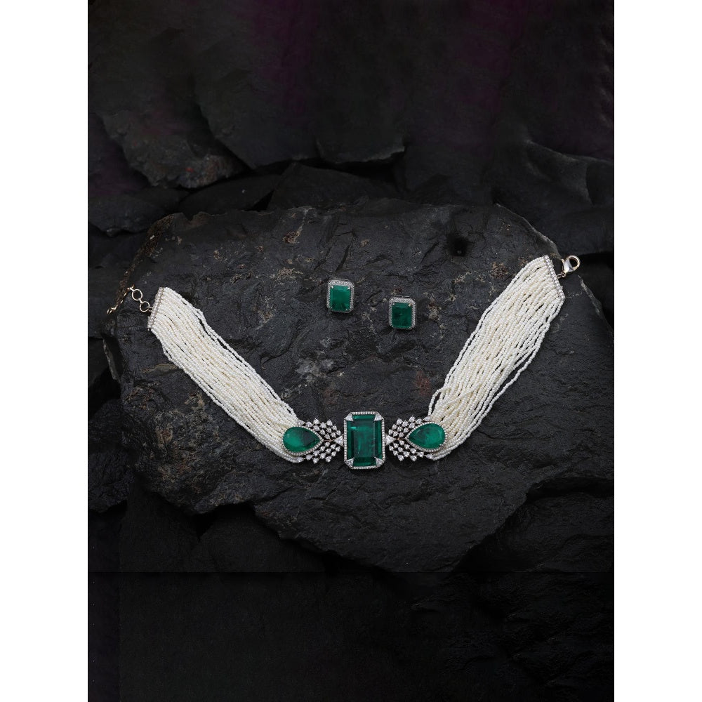 Akulya Jewels Emerald Green and White Doublet Choker (Set of 2)