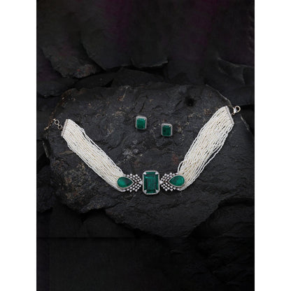 Akulya Jewels Emerald Green and White Doublet Choker (Set of 2)