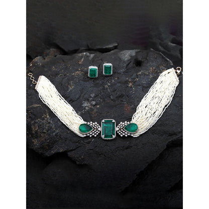 Akulya Jewels Emerald Green and White Doublet Choker (Set of 2)