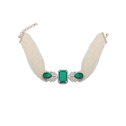 Akulya Jewels Emerald Green and White Doublet Choker (Set of 2)