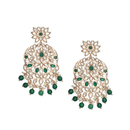 Akulya Jewels Gold Finished Kundan Polki Choker with Emerald Green Stones (Set of 3)