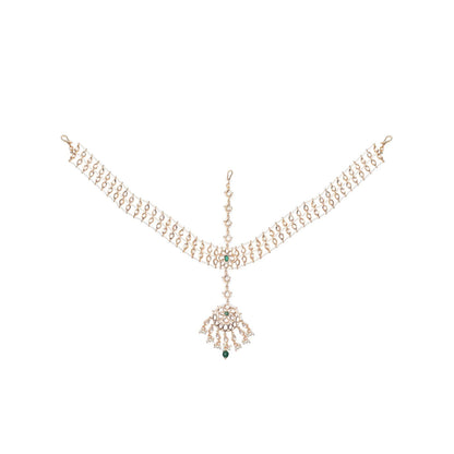 Akulya Jewels Gold Finished Kundan Polki Choker with Emerald Green Stones (Set of 3)