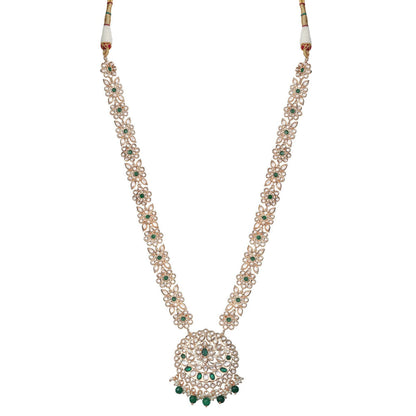 Akulya Jewels Gold Finished Kundan Polki Long Necklace with Emerald Green Stones (Set of 2)