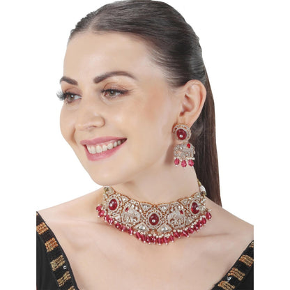 Akulya Jewels Red Kundan Polki Elephant Motif Bridal Choker (Set of 2)