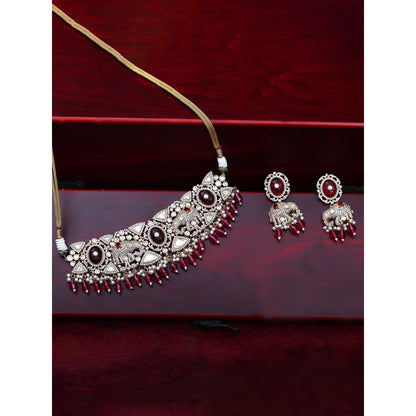 Akulya Jewels Red Kundan Polki Elephant Motif Bridal Choker (Set of 2)