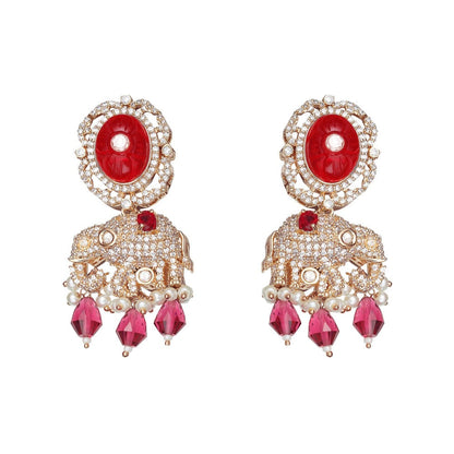 Akulya Jewels Red Kundan Polki Elephant Motif Bridal Choker (Set of 2)