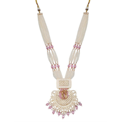 Akulya Jewels Blush Pink Kundan and Minakari Radha Krishna Long Necklace (Set of 2)