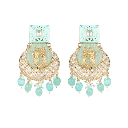 Akulya Jewels Mint Green Kundan and Minakari Radha Krishna Long Necklace (Set of 2)