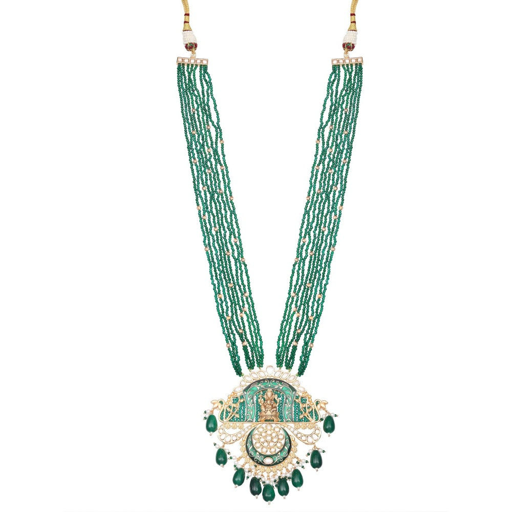 Akulya Jewels Lord Ganesha Kundan and Minakari Long Necklace with Beads (Set of 2)