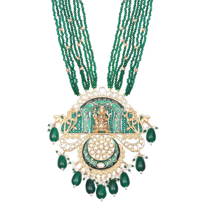 Akulya Jewels Lord Ganesha Kundan and Minakari Long Necklace with Beads (Set of 2)