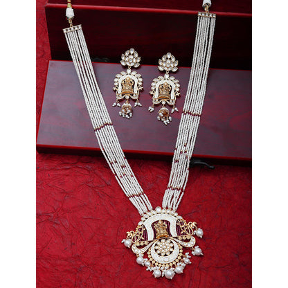 Akulya Jewels Lord Ganesha Kundan and Minakari Long Necklace with Beads (Set of 2)