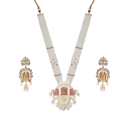 Akulya Jewels Lord Ganesha Kundan and Minakari Long Necklace with Beads (Set of 2)